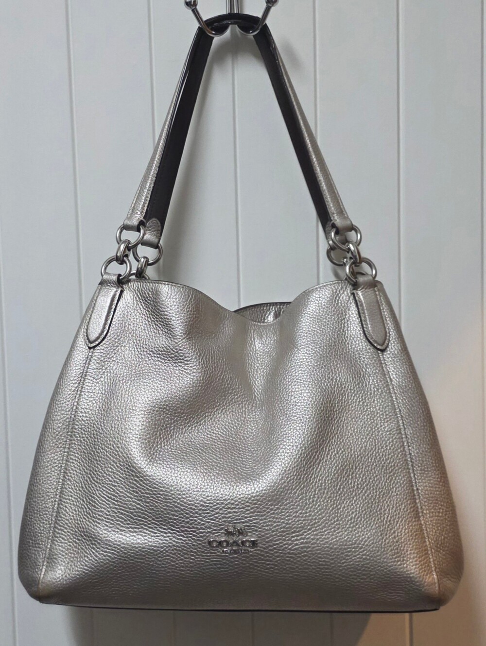 Coach F80271 Hallie Metallic Leather Shoulder Bag